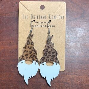 Leopard and White Gnome Earrings
